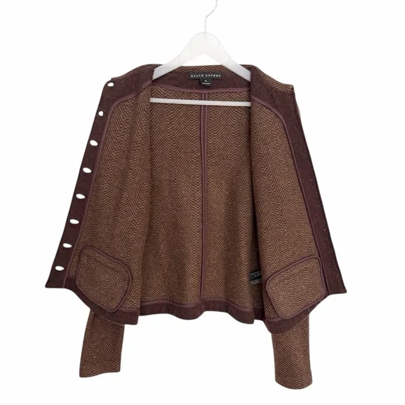 Ralph Lauren Black Label 96% Cashmere Herringbone Blazer Size XL Brown